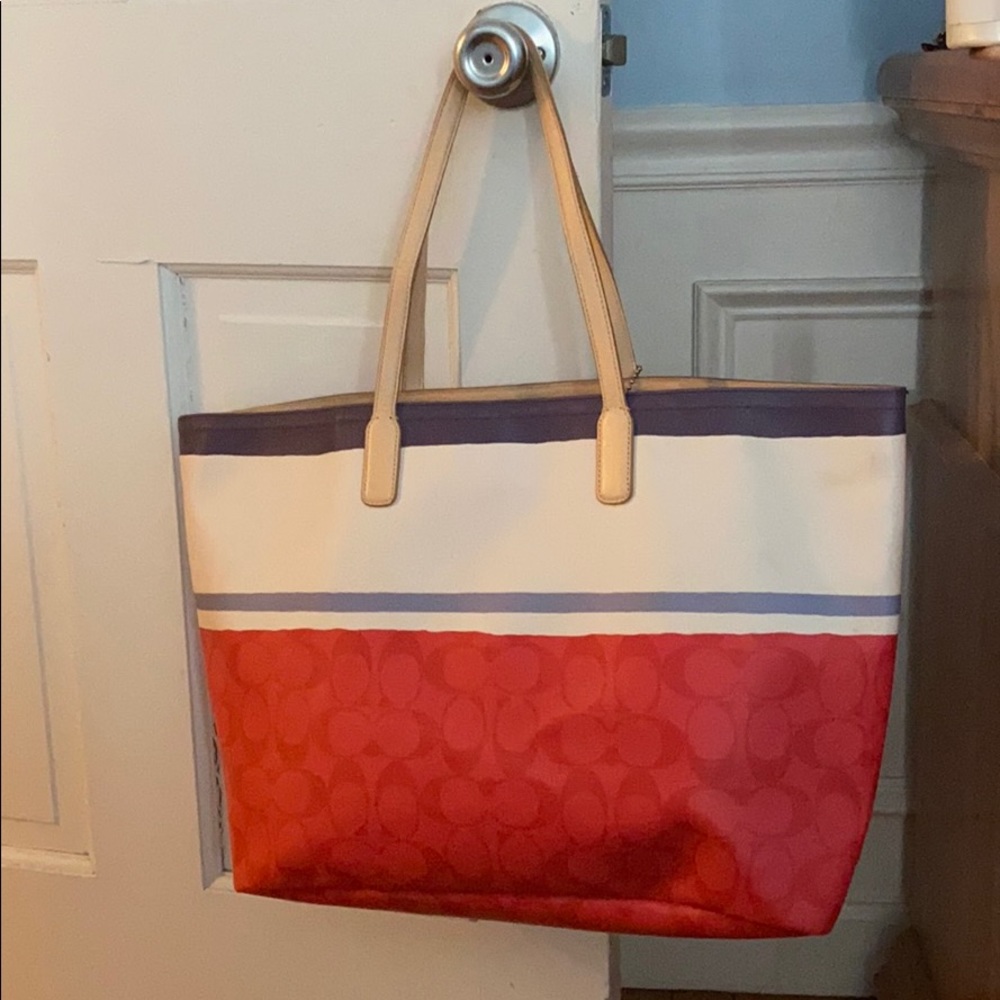 Authentic Striped Coach Tote